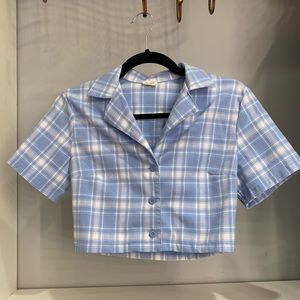 Brandy Melville Light Blue Plaid Crop Top